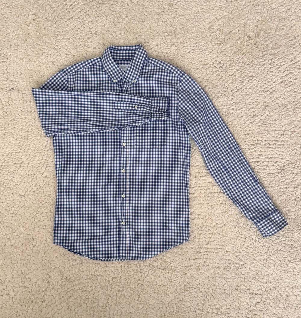 Gap Button Down Shirt Mens Large Blue Gingham Check Slim Stretch Poplin Preppy